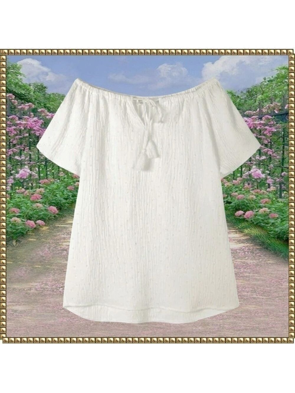89th & Madison White Tassel Blouse Large